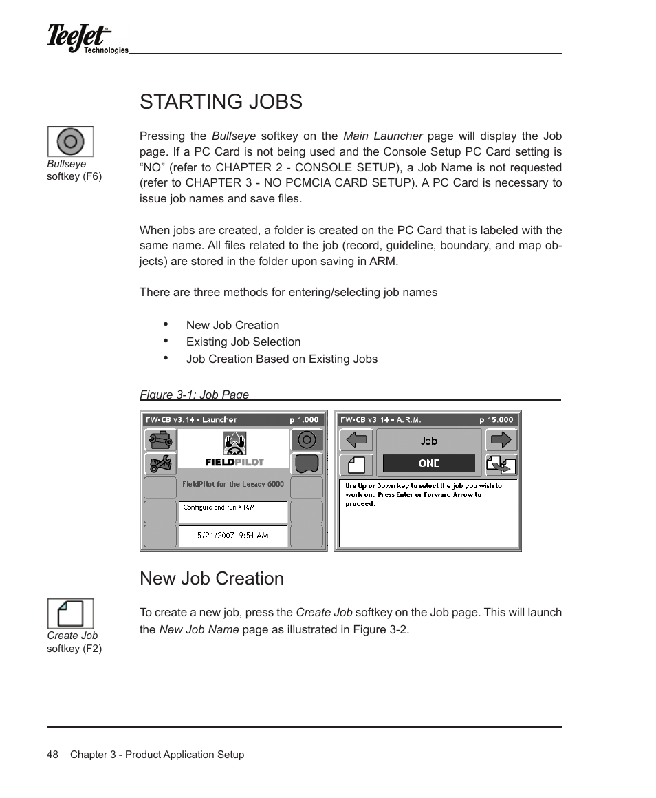 Starting jobs, New job creation | TeeJet Legacy 6000 Manual User Manual | Page 53 / 159