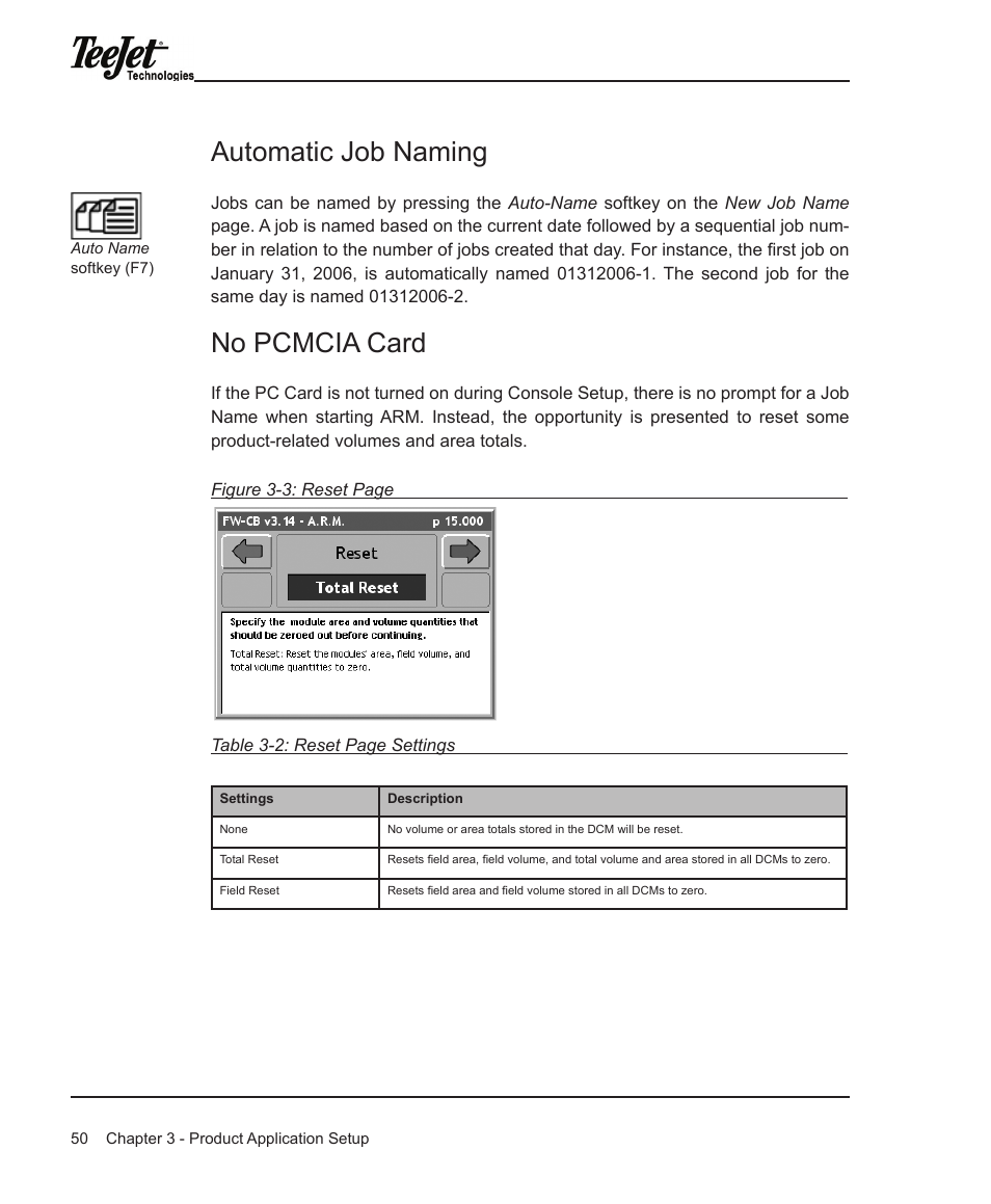 Automatic job naming, No pcmcia card | TeeJet Legacy 6000 Manual User Manual | Page 55 / 159