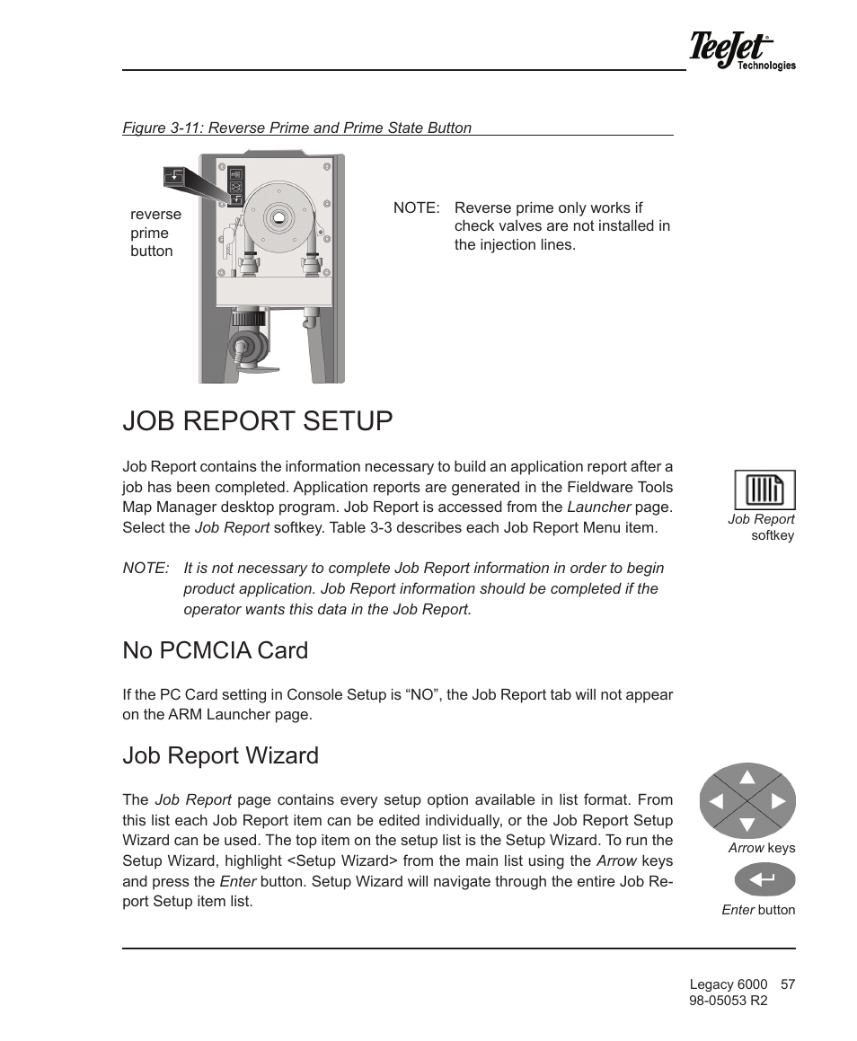 Job report setup, No pcmcia card, Job report wizard | TeeJet Legacy 6000 Manual User Manual | Page 62 / 159