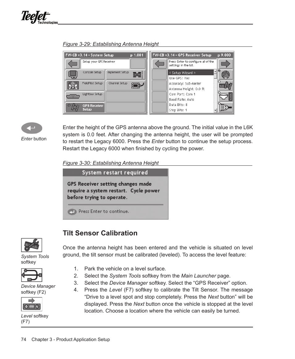 Tilt sensor calibration | TeeJet Legacy 6000 Manual User Manual | Page 79 / 159