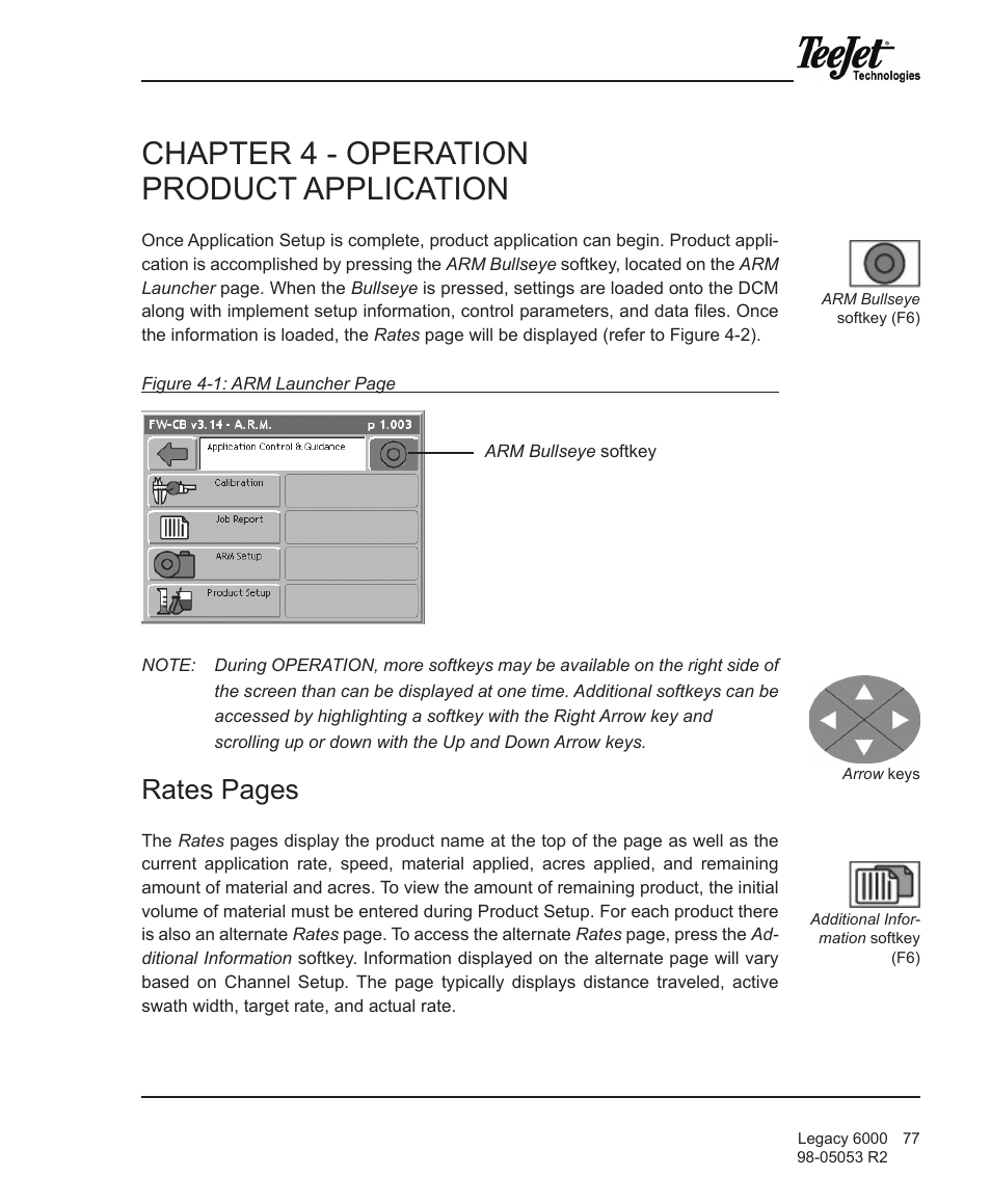 Chapter 4 - operation product application, Rates pages | TeeJet Legacy 6000 Manual User Manual | Page 82 / 159