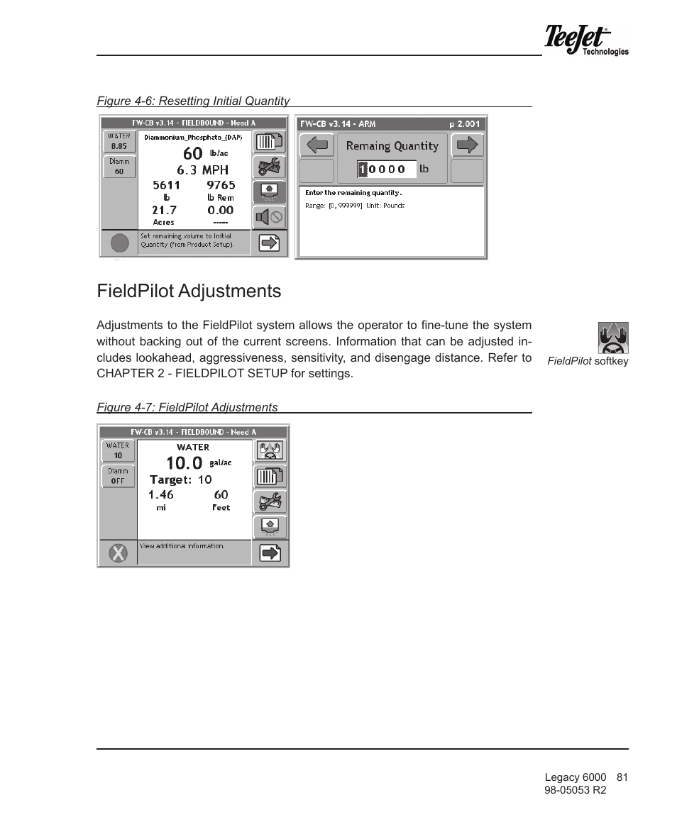 Fieldpilot adjustments | TeeJet Legacy 6000 Manual User Manual | Page 86 / 159
