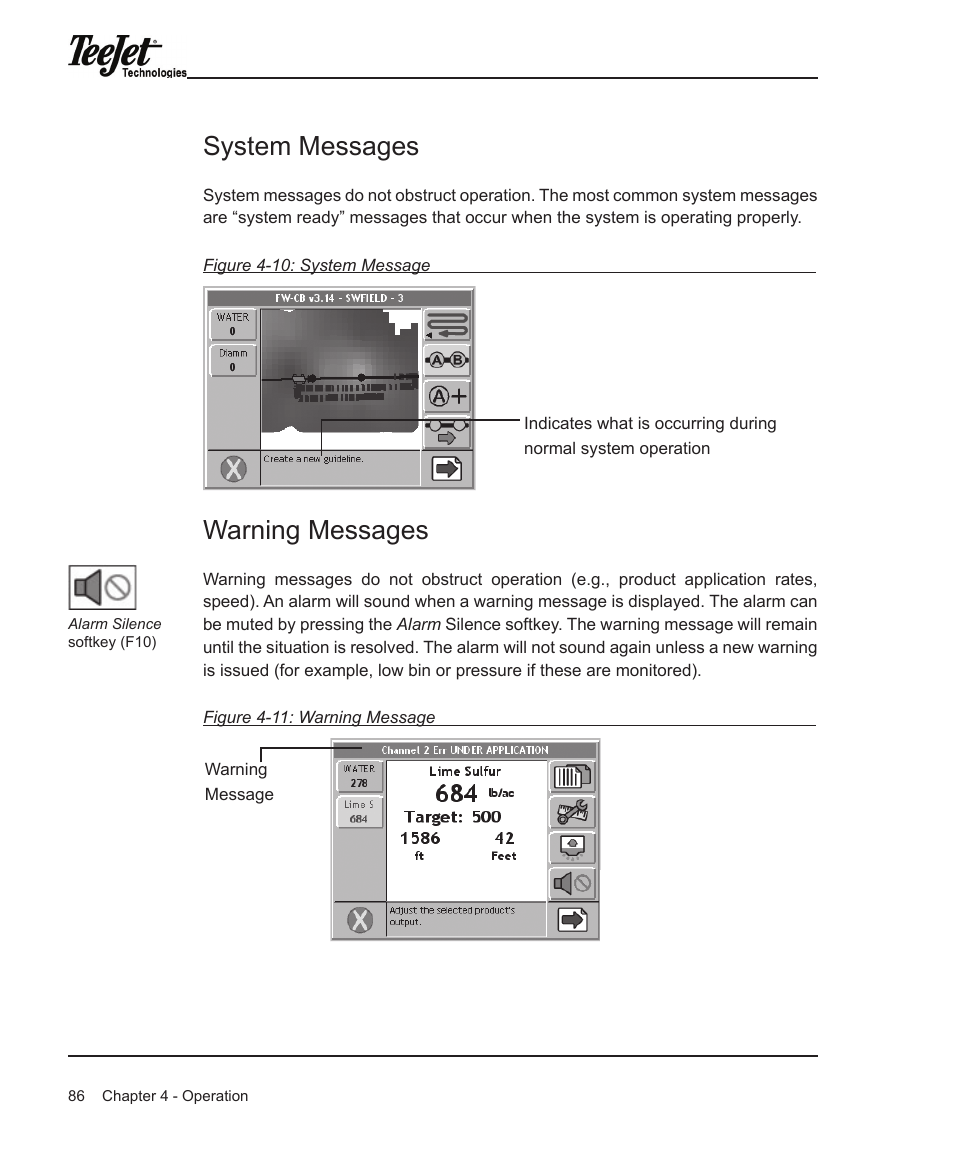System messages, Warning messages | TeeJet Legacy 6000 Manual User Manual | Page 91 / 159
