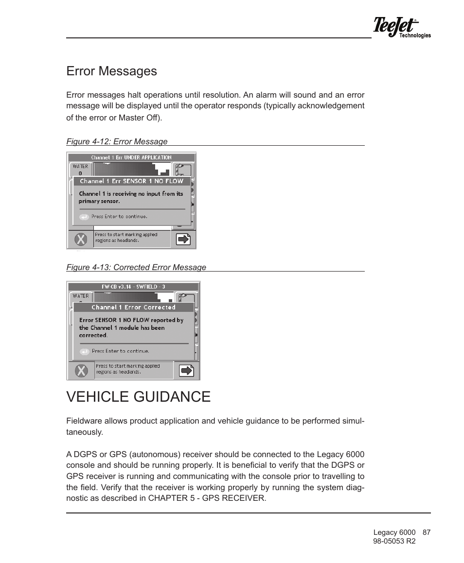 Vehicle guidance, Error messages | TeeJet Legacy 6000 Manual User Manual | Page 92 / 159