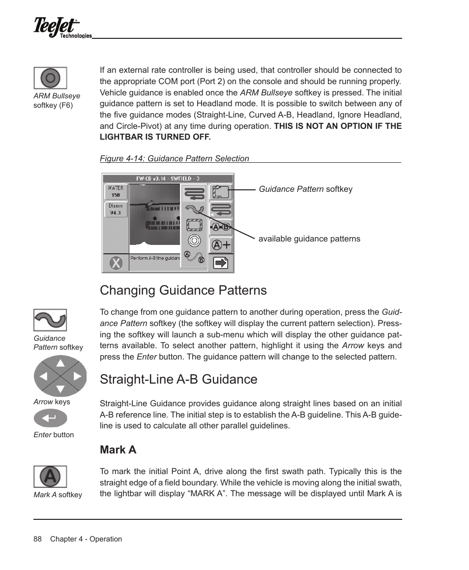 Changing guidance patterns, Straight-line a-b guidance, Mark a | TeeJet Legacy 6000 Manual User Manual | Page 93 / 159