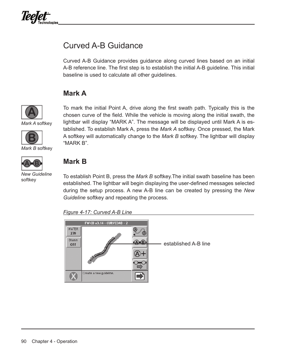 Curved a-b guidance, Mark a, Mark b | TeeJet Legacy 6000 Manual User Manual | Page 95 / 159