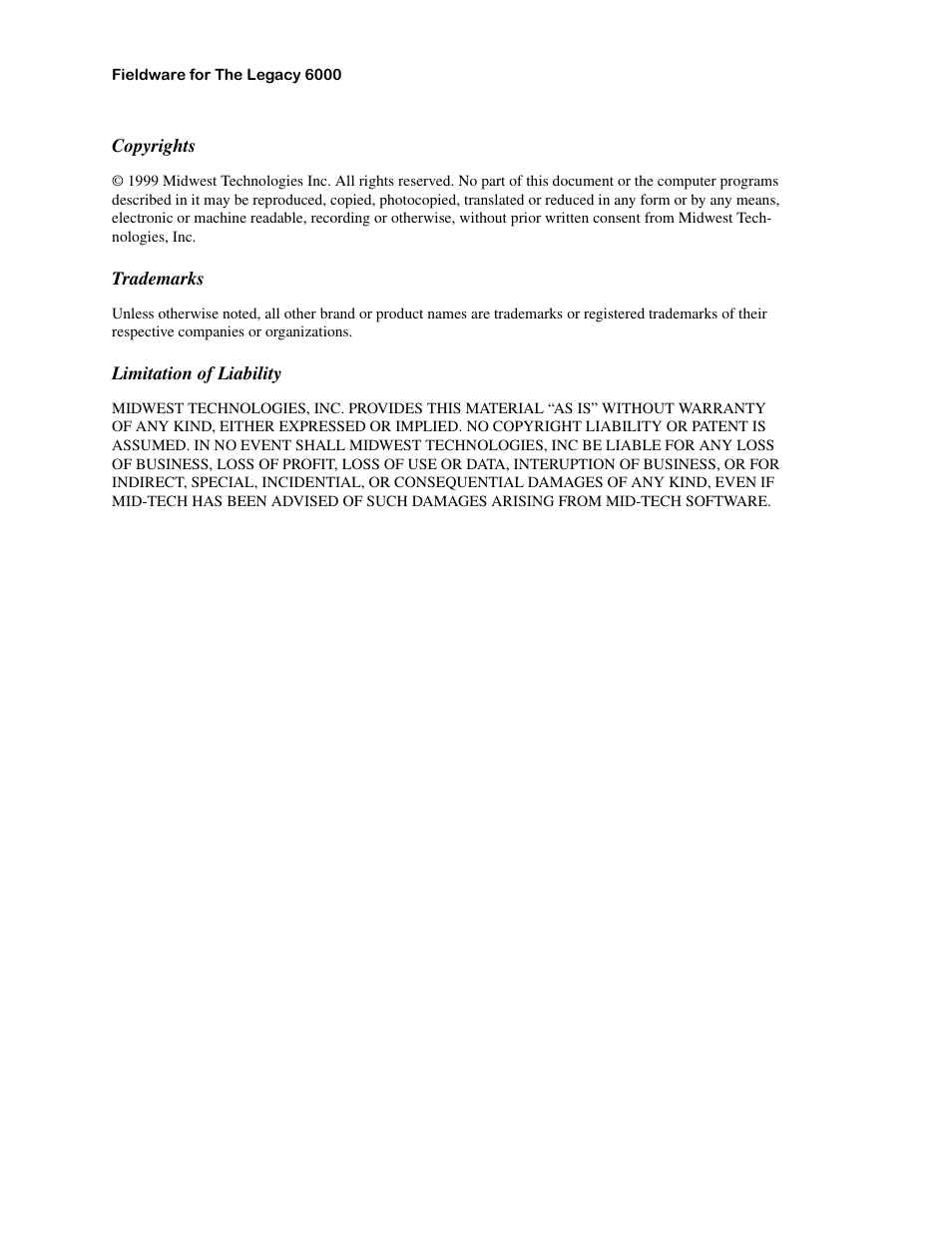 Copyrights, Trademarks, Limitation of liability | TeeJet Legacy 6000 CAN Guide User Manual | Page 2 / 194