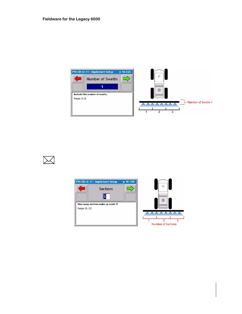 Entering the number of sections in a swath, Number of swaths page | TeeJet Legacy 6000 CAN Guide User Manual | Page 43 / 194