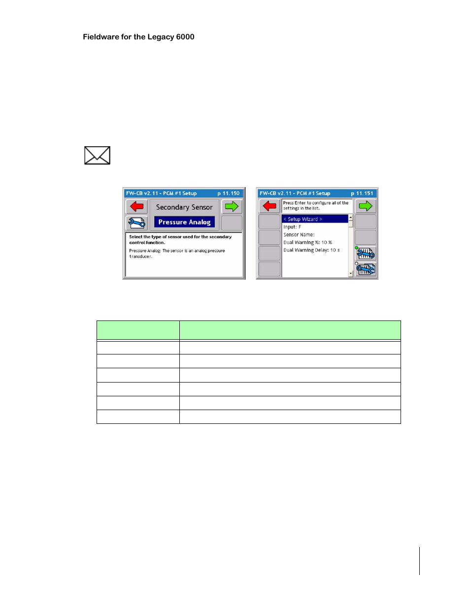 Selecting the secondary sensor, Table 2-16: secondary sensor options, Selecting the secondary sensor -33 | TeeJet Legacy 6000 CAN Guide User Manual | Page 61 / 194