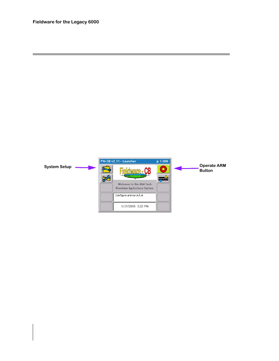 Operation overview, Figure 3-1: fieldware main launcher, Operation overview -2 | TeeJet Legacy 6000 CAN Guide User Manual | Page 72 / 194