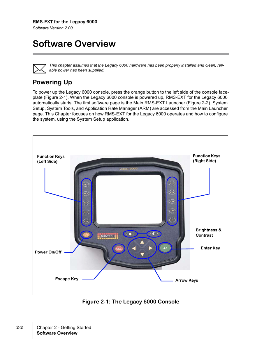 Software overview, Powering up | TeeJet Legacy 6000 RMS_EXT User Guide User Manual | Page 14 / 86