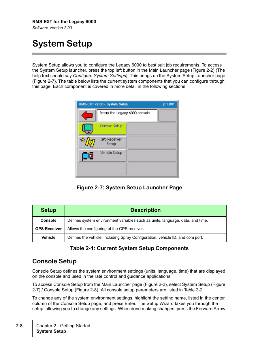 System setup, Console setup | TeeJet Legacy 6000 RMS_EXT User Guide User Manual | Page 20 / 86