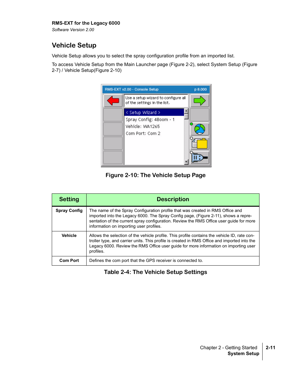Vehicle setup | TeeJet Legacy 6000 RMS_EXT User Guide User Manual | Page 23 / 86