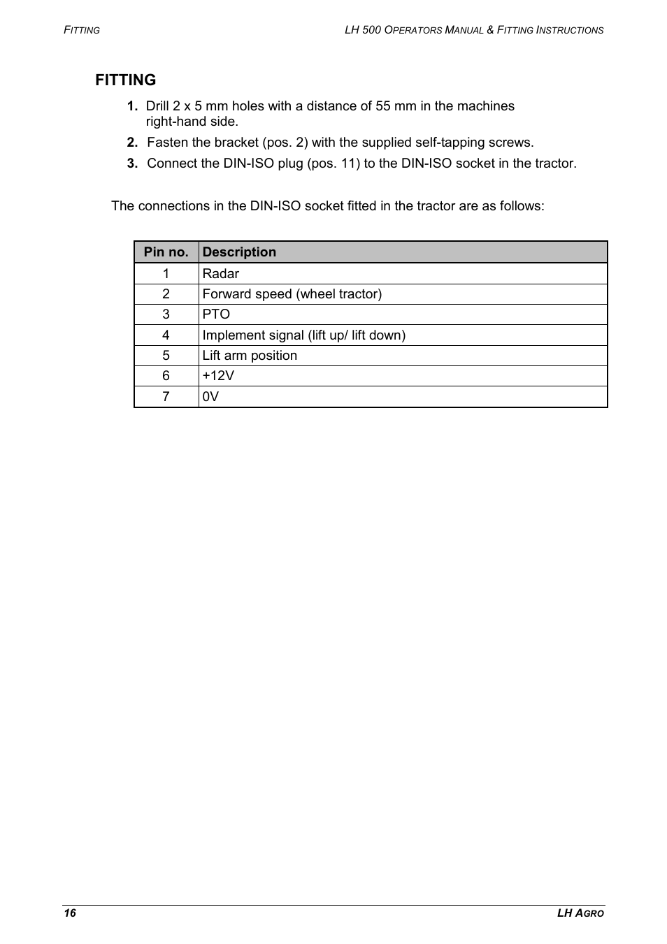 Fitting | TeeJet LH 500 User Manual | Page 16 / 16