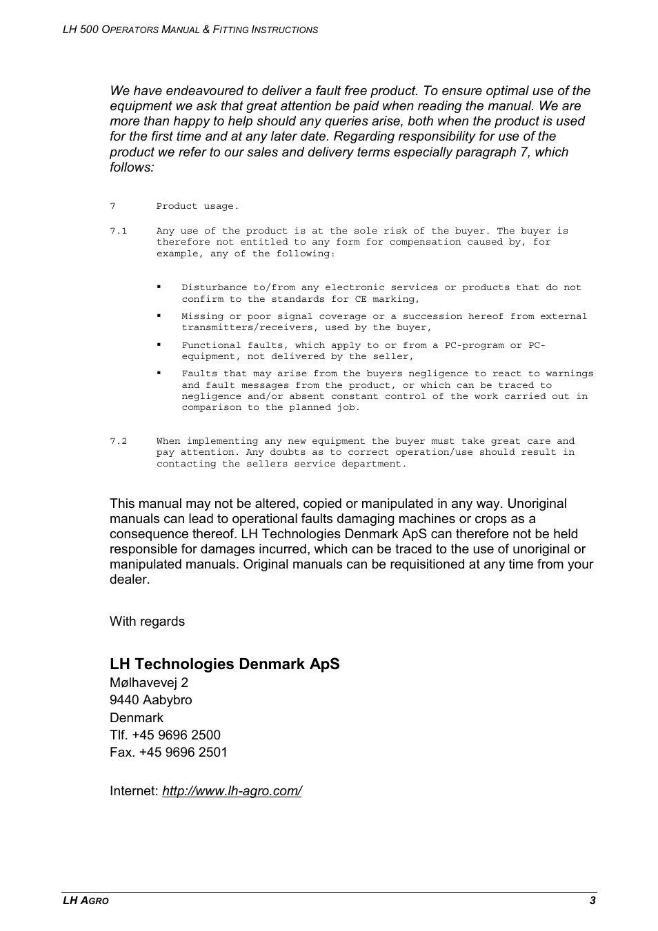 Lh technologies denmark aps | TeeJet LH 500 User Manual | Page 3 / 16