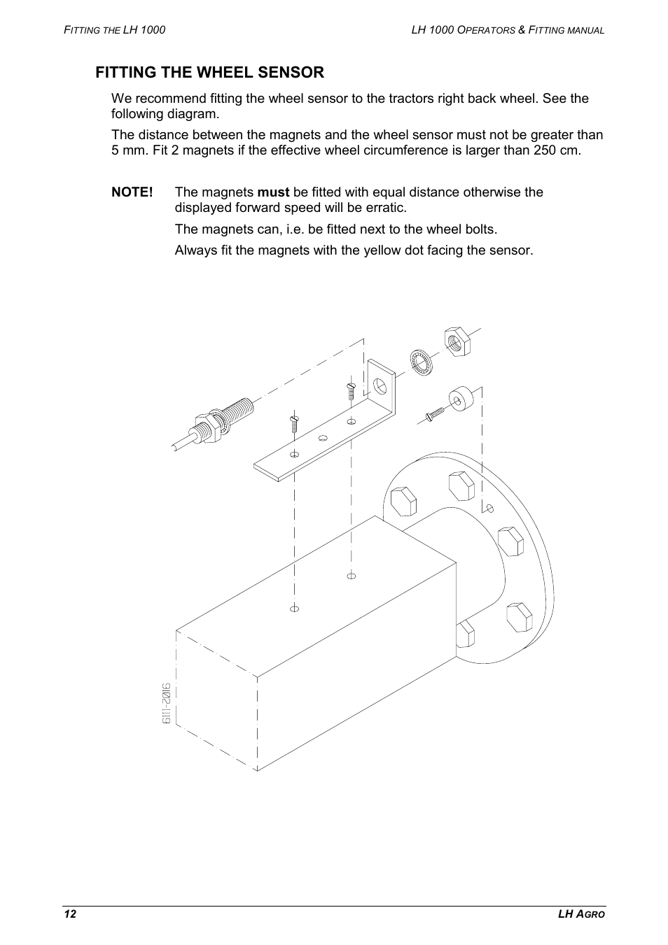 Fitting the wheel sensor | TeeJet LH 1000 User Manual | Page 12 / 16