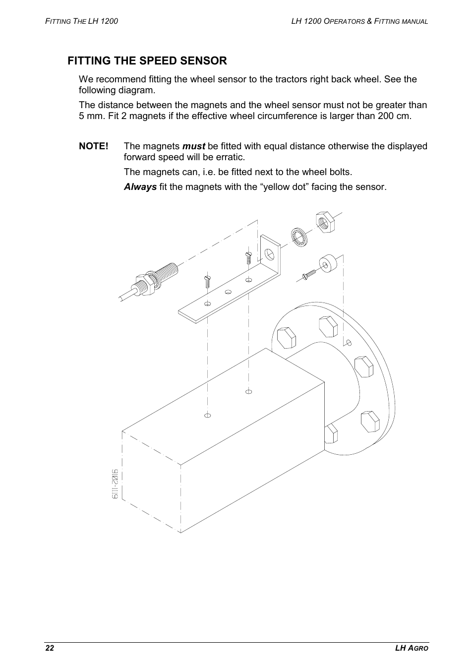 Fitting the speed sensor | TeeJet LH 1200 User Manual | Page 22 / 28