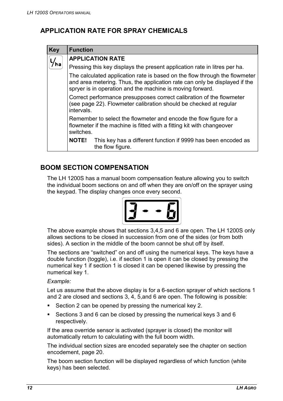Application rate for spray chemicals | TeeJet LH 1200S User Manual | Page 12 / 28