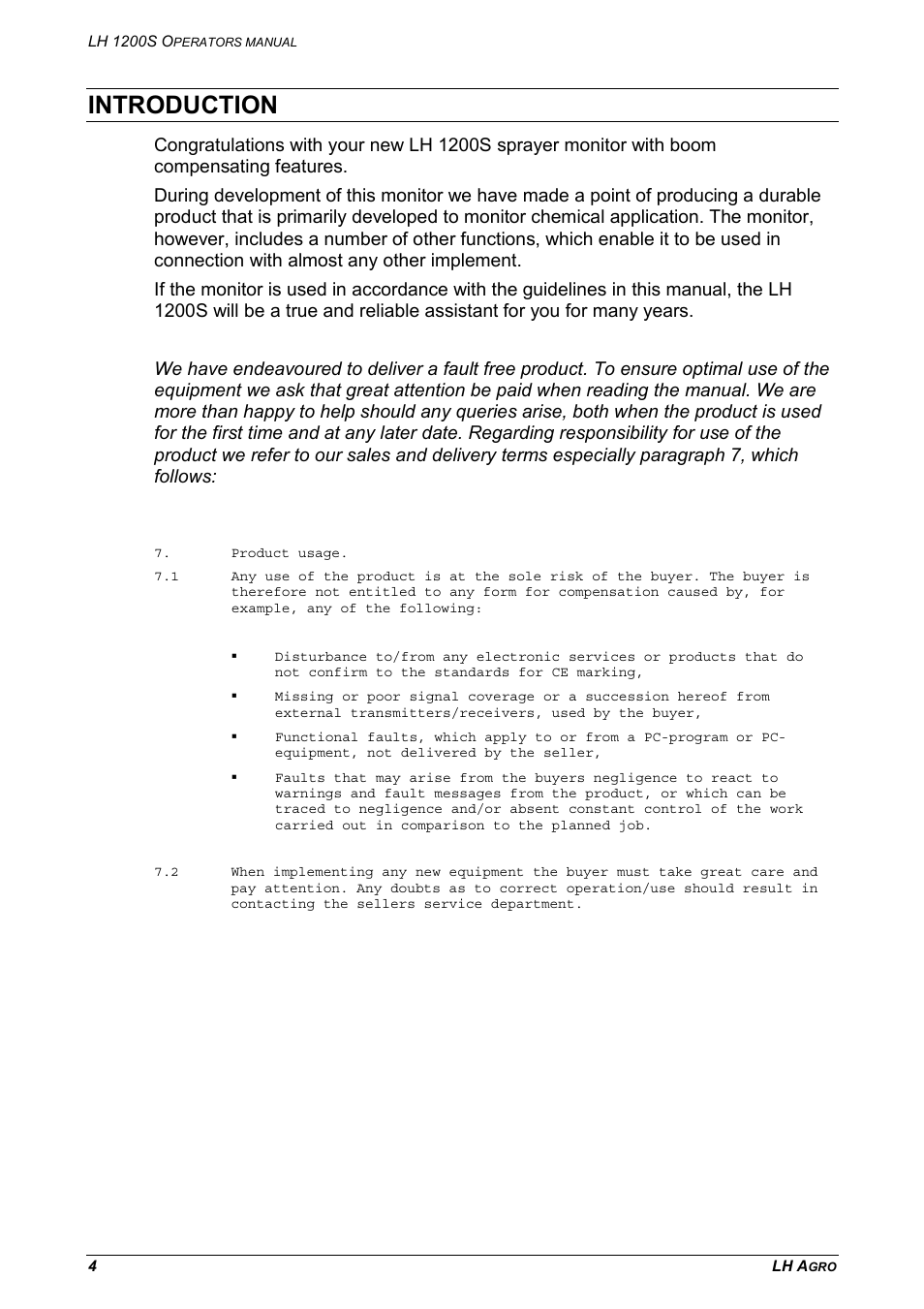 Introduction | TeeJet LH 1200S User Manual | Page 4 / 28