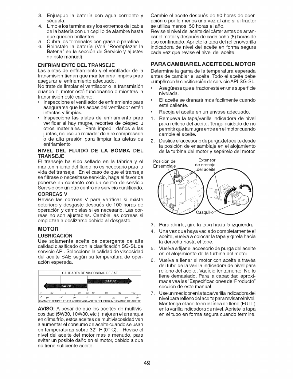 Motor, Paracambiar el aceite del motor | Craftsman 917.28924 User Manual | Page 113 / 128