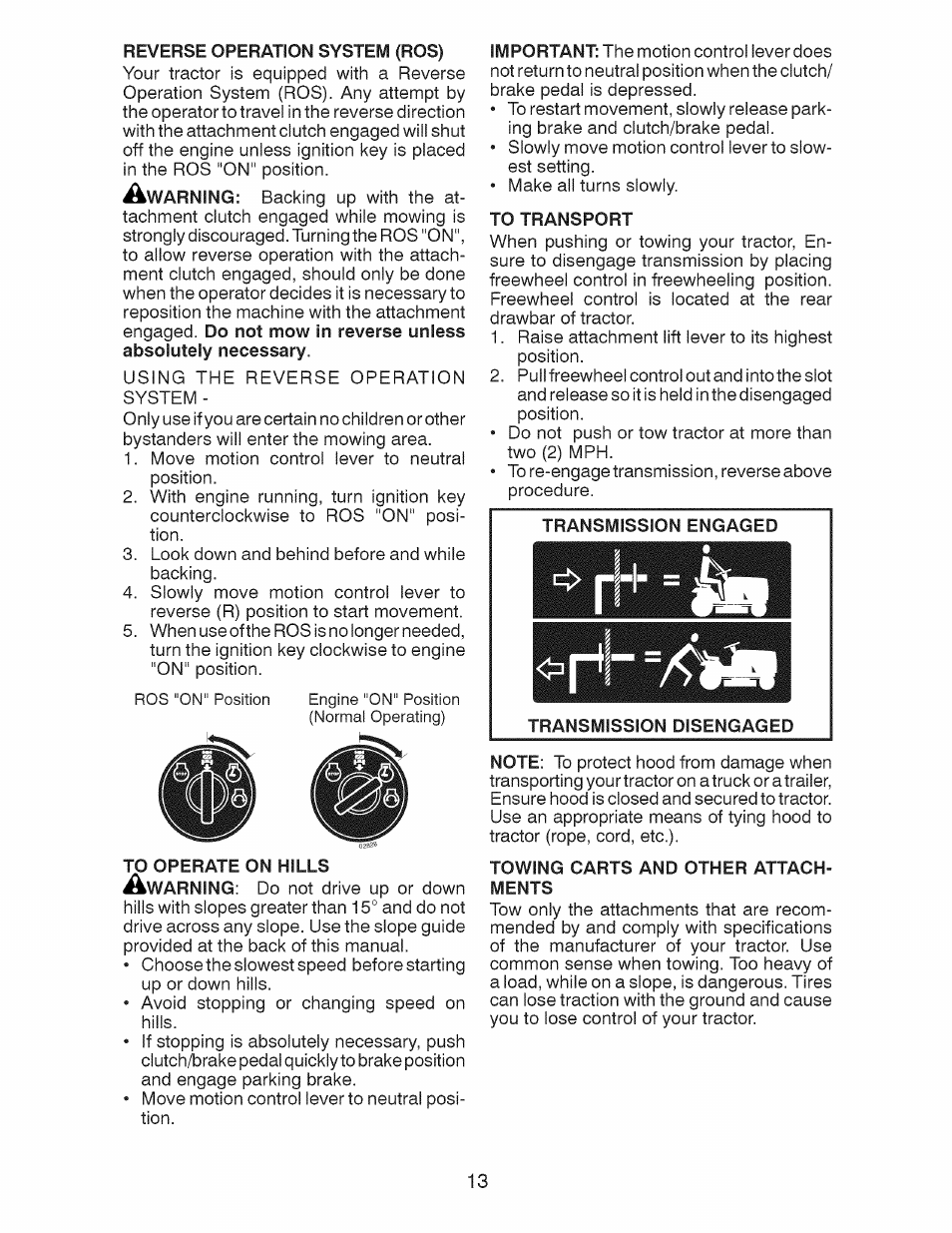 To transport, Towing carts and other attachments | Craftsman 917.28924 User Manual | Page 13 / 128