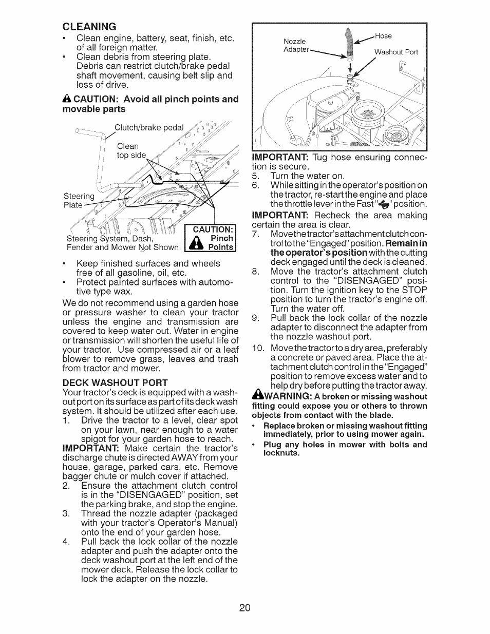 Deck washout port | Craftsman 917.28924 User Manual | Page 20 / 128