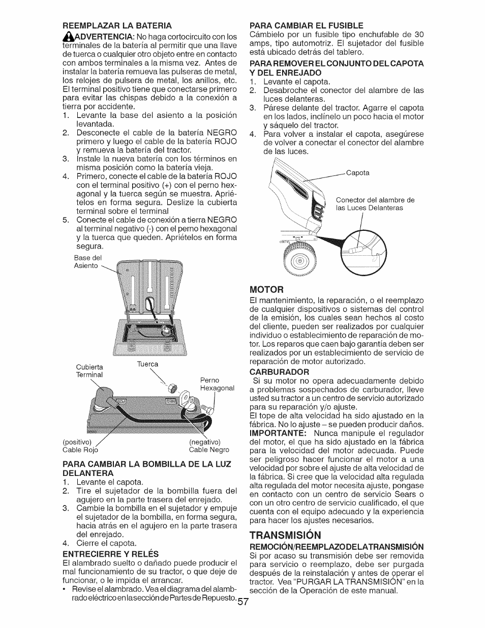 Motor, Transmisión | Craftsman 917.28924 User Manual | Page 57 / 128