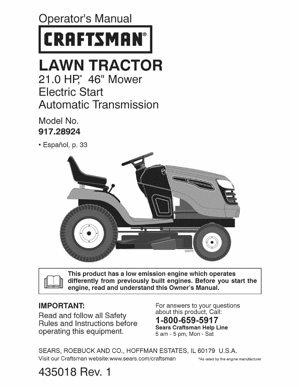 Lawn tractor, Operator's manual | Craftsman 917.28924 User Manual | Page 65 / 128