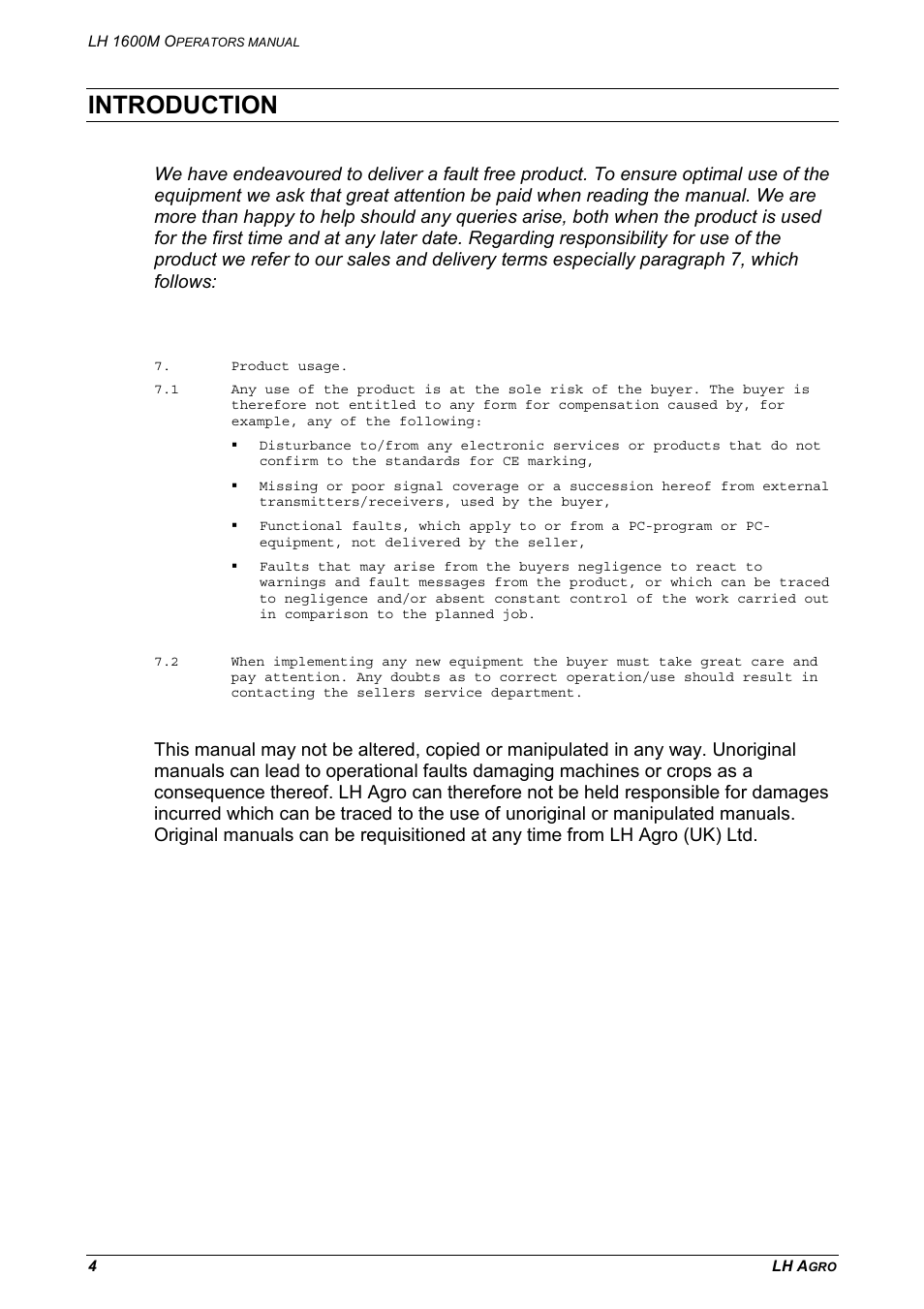 Introduction | TeeJet LH 1600M User Manual | Page 4 / 16
