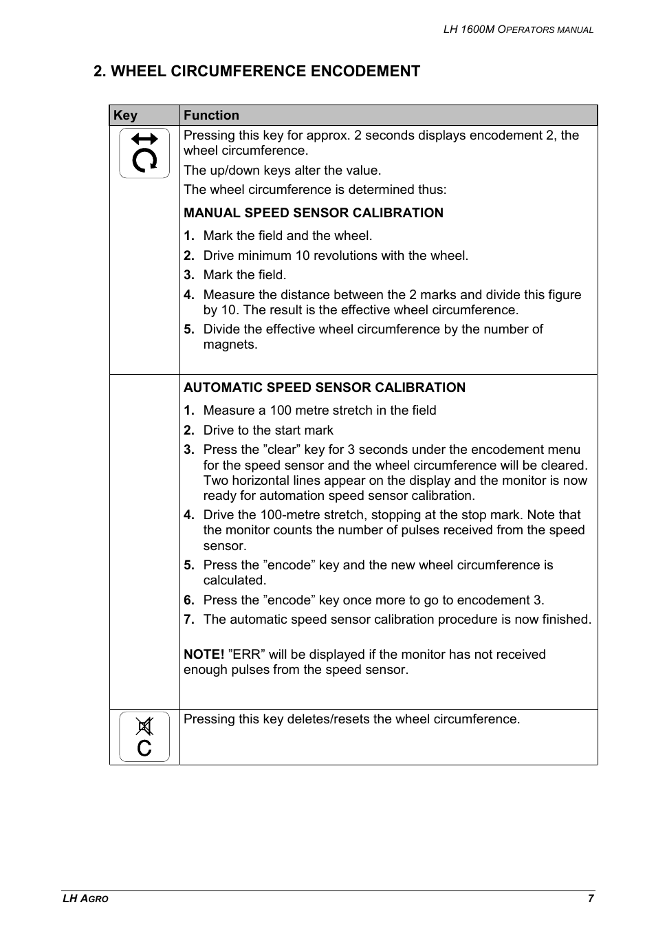 Wheel circumference encodement | TeeJet LH 1600M User Manual | Page 7 / 16