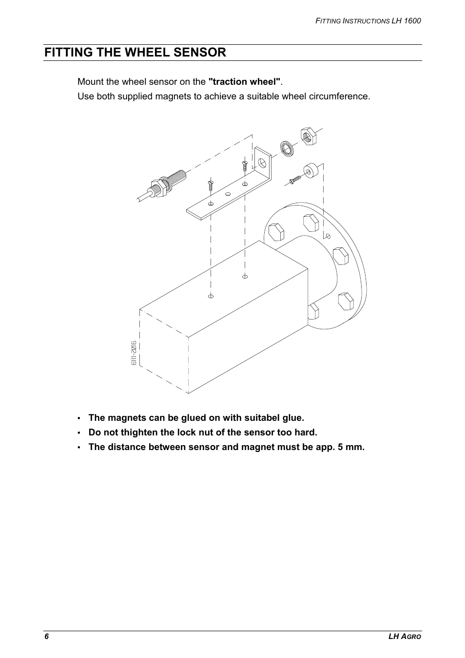 Fitting the wheel sensor | TeeJet LH 1600 User Manual | Page 6 / 8