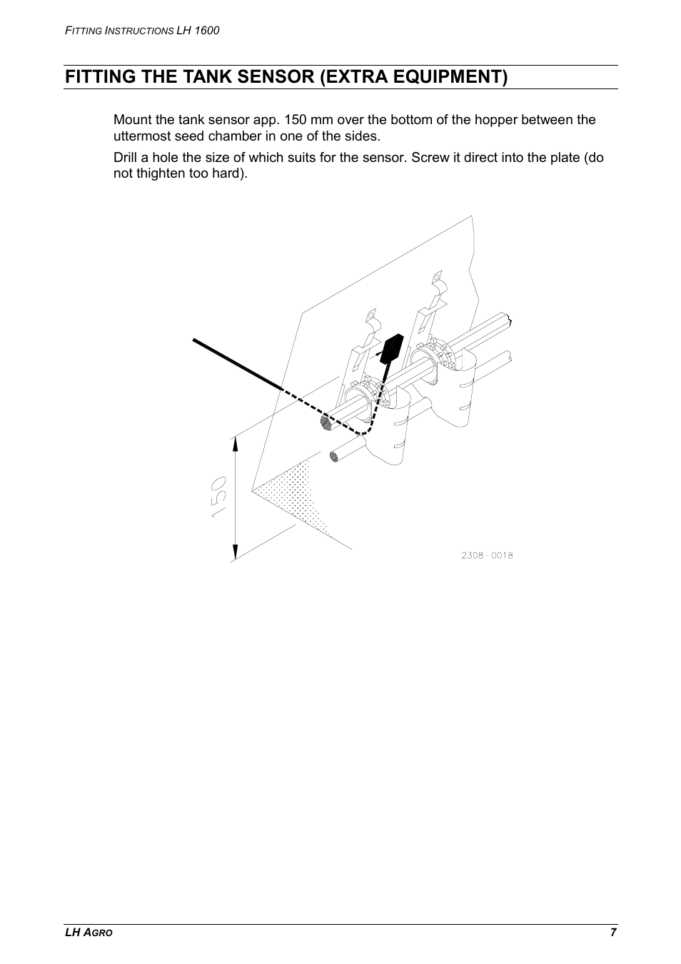 Fitting the tank sensor (extra equipment) | TeeJet LH 1600 User Manual | Page 7 / 8