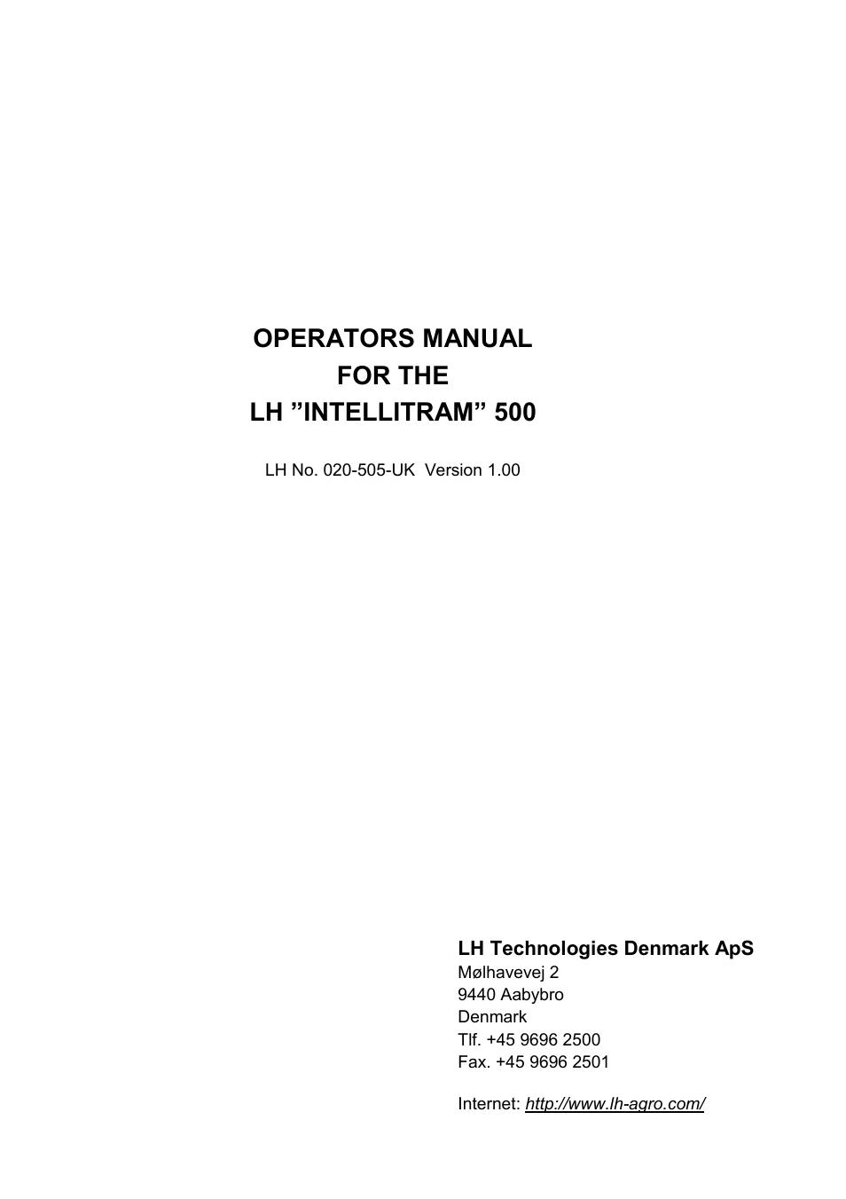 TeeJet LH INTELLITRAM 500 User Manual | 32 pages