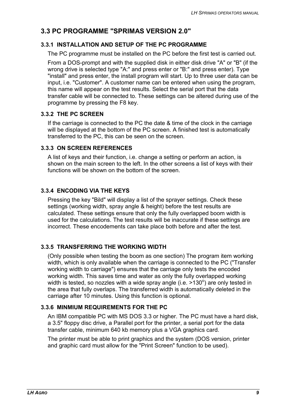 3 pc programme "sprimas version 2.0 | TeeJet LH Sprimas User Manual | Page 9 / 12