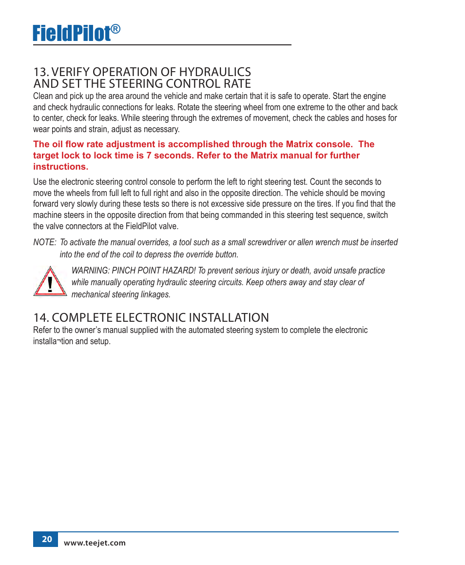 Fieldpilot, Complete electronic installation | TeeJet FieldPilot Install AgChem 1803 User Manual | Page 21 / 22