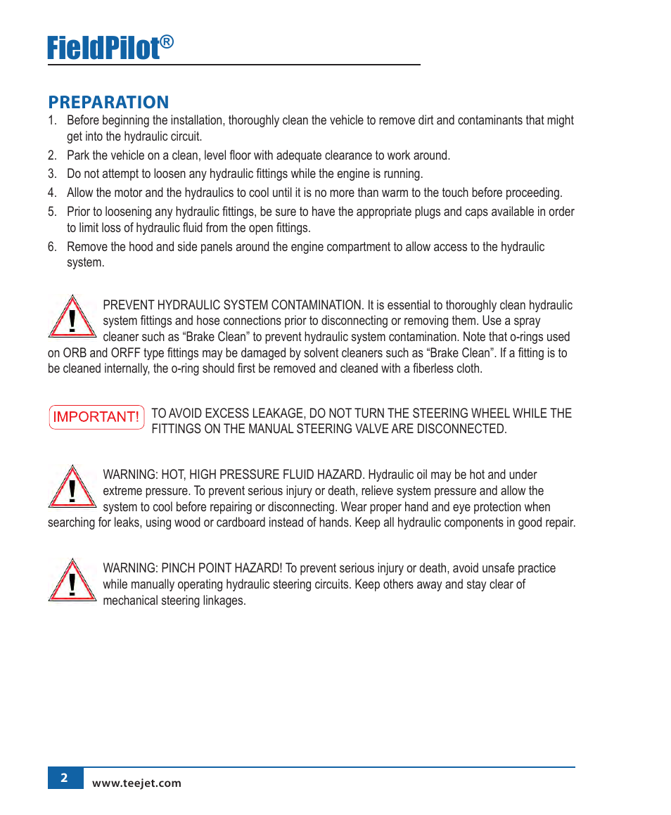 Fieldpilot, Preparation | TeeJet FieldPilot Install AgChem 1803 User Manual | Page 3 / 22