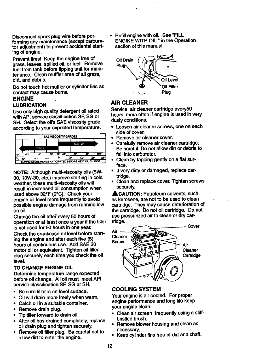 Engine, Air cleaner, Cooling system | Craftsman 917.292402 User Manual | Page 12 / 33