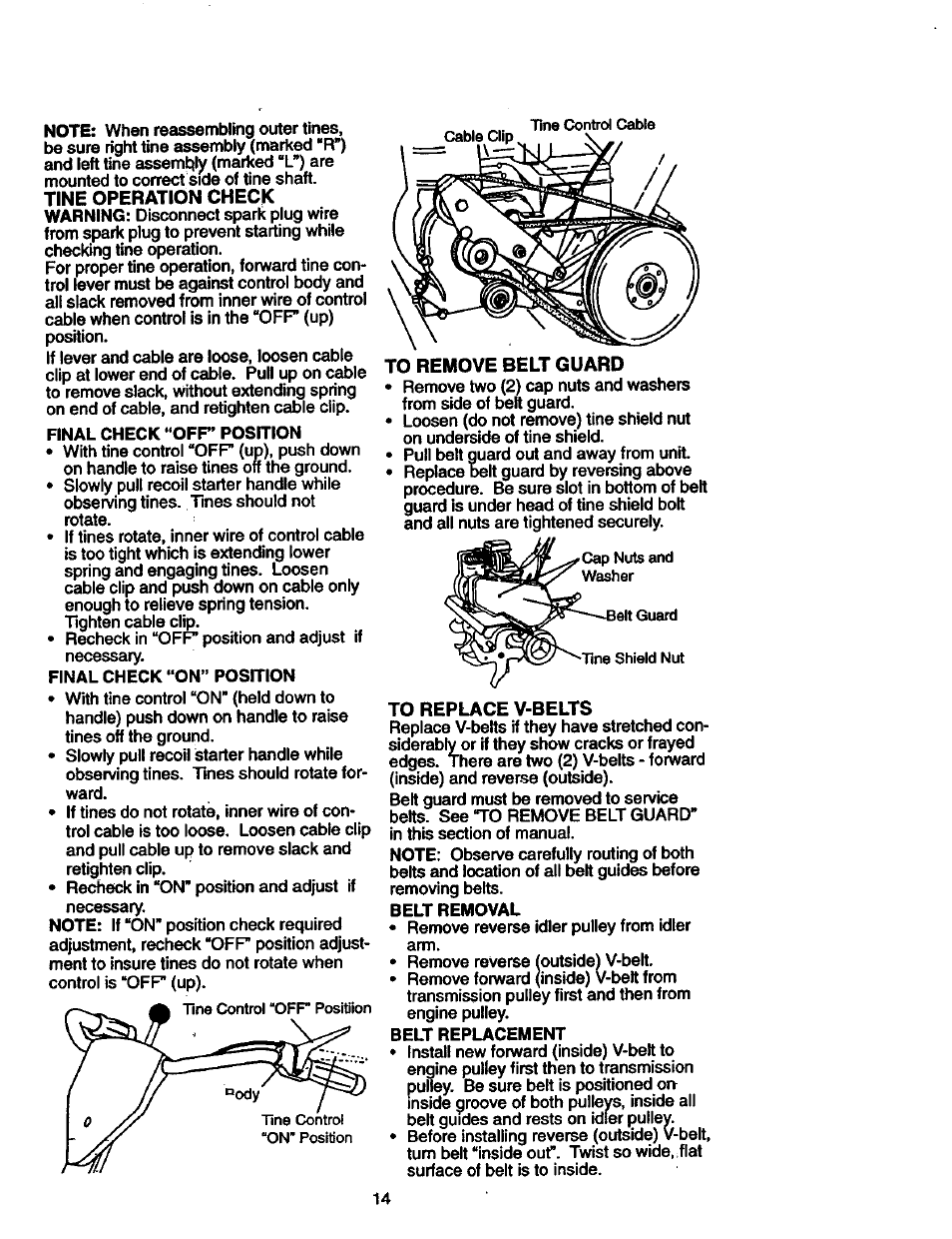 To remove belt guard, To replace v-belts | Craftsman 917.292402 User Manual | Page 14 / 33