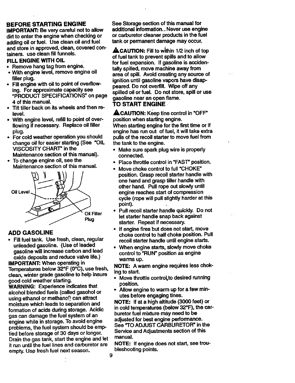 Add gasoline, To start engine | Craftsman 917.292402 User Manual | Page 9 / 33