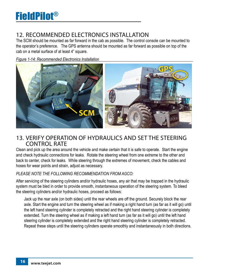 Fieldpilot, Recommended electronics installation | TeeJet FieldPilot Install ACGO Gleaner R62-65-72-75 User Manual | Page 18 / 20