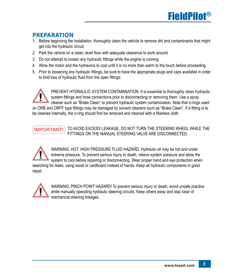 Fieldpilot, Preparation | TeeJet FieldPilot Install AGCO RoGator 854 (1997-2002) Models User Manual | Page 4 / 18
