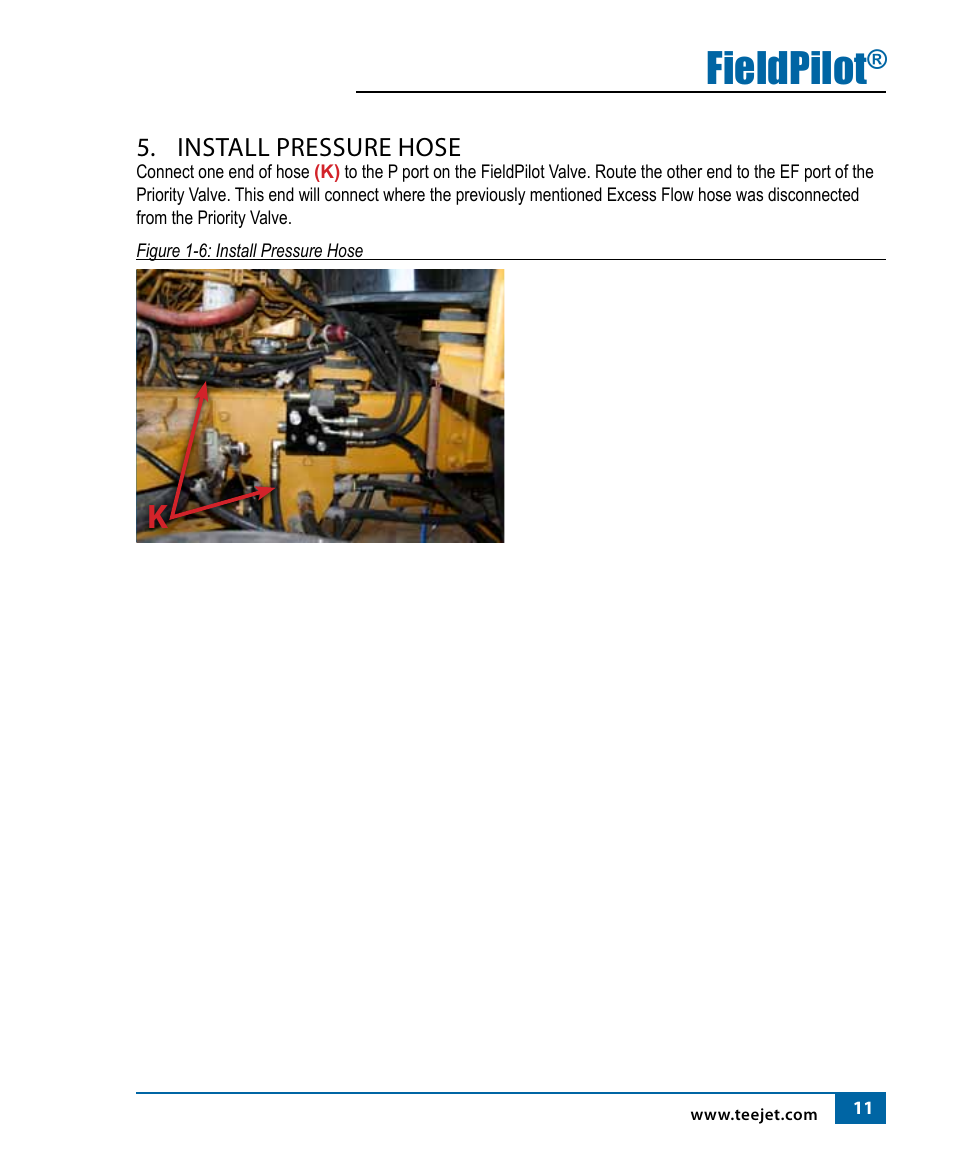 Fieldpilot, Install pressure hose | TeeJet FIeldPilot Install AGCO RoGator 1254 User Manual | Page 12 / 18