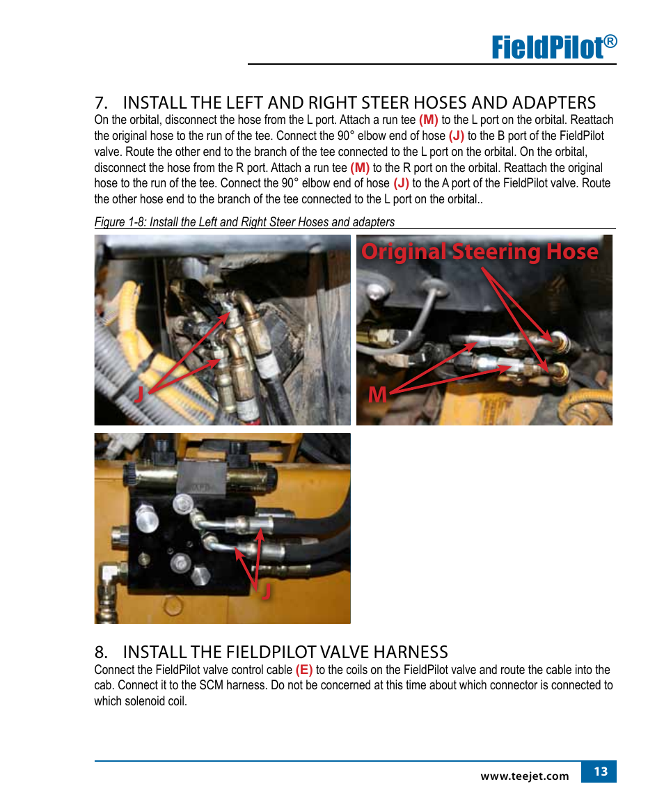 Fieldpilot, Jm original steering hose, Install the fieldpilot valve harness | TeeJet FIeldPilot Install AGCO RoGator 1254 User Manual | Page 14 / 18