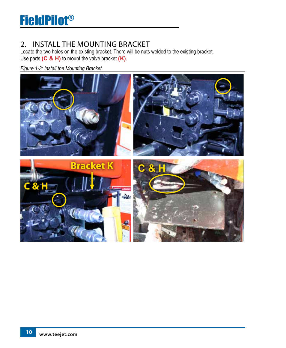 Fieldpilot, C & h bracket k, C & h | TeeJet FieldPilot Install AGCO RT120A-RT155A User Manual | Page 12 / 24