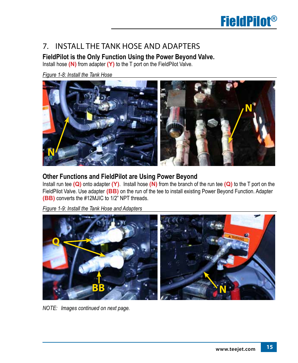 Fieldpilot, Bb q, Install the tank hose and adapters | TeeJet FieldPilot Install AGCO RT120A-RT155A User Manual | Page 17 / 24