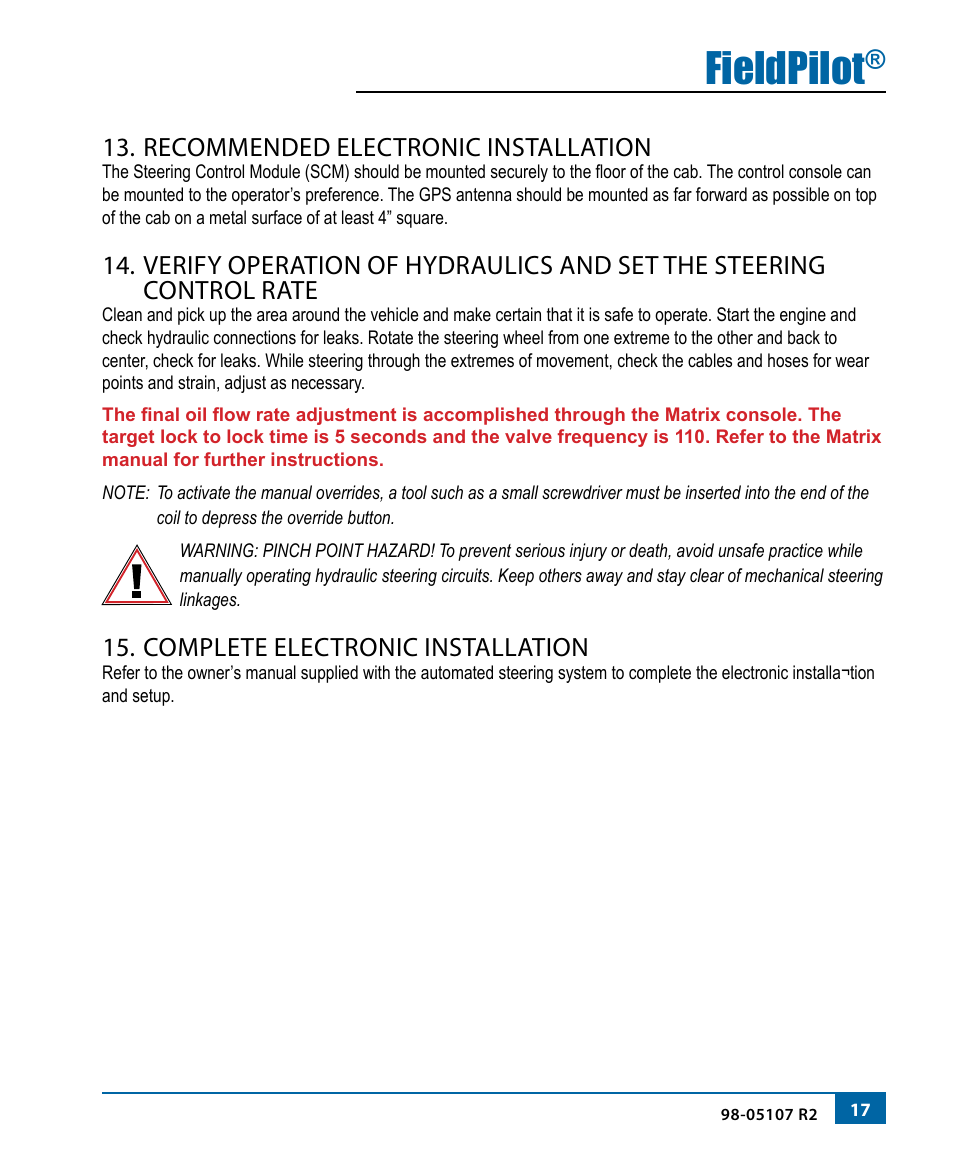 Fieldpilot, Recommended electronic installation, Complete electronic installation | TeeJet FieldPilot Install Case 71x0-72x0-89x0 User Manual | Page 19 / 20
