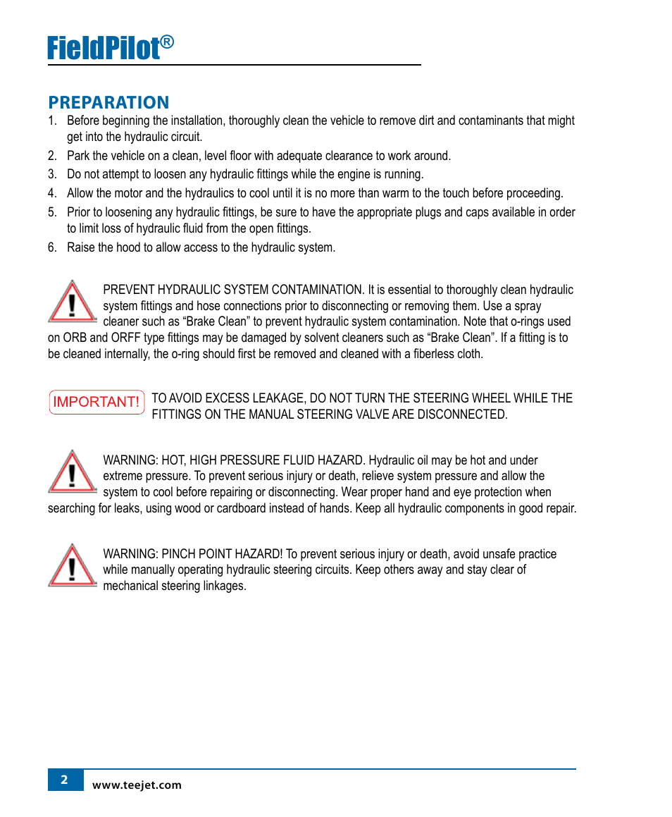 Fieldpilot, Preparation | TeeJet FieldPilot Install Case IH 2x90, 2x94, 3x94 User Manual | Page 4 / 24