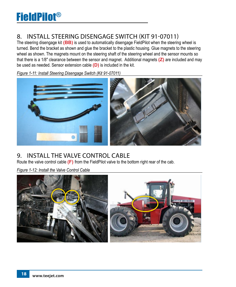 Fieldpilot, Install the valve control cable | TeeJet FieldPilot Install Case IH 9150-9250-9330-9350 User Manual | Page 20 / 24