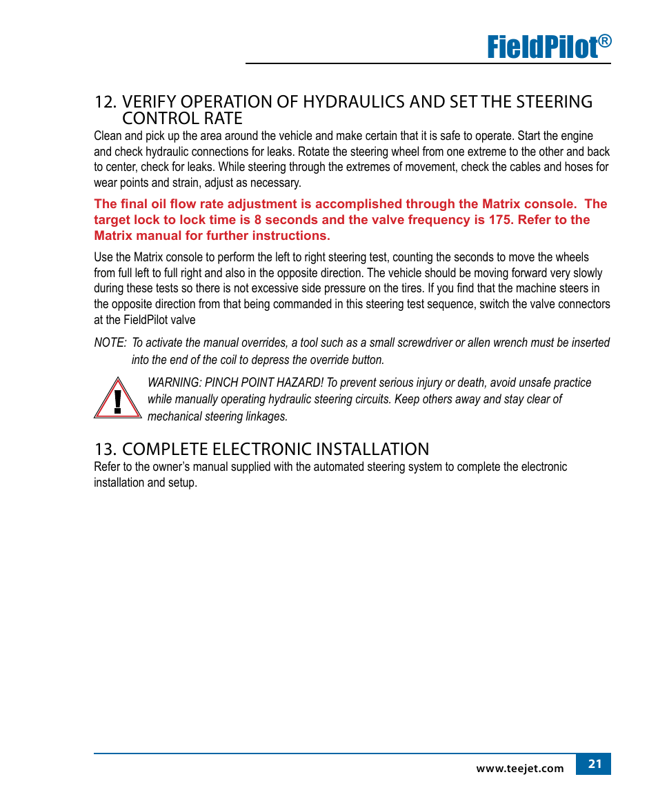 Fieldpilot, Complete electronic installation | TeeJet FieldPilot Install Case IH 9150-9250-9330-9350 User Manual | Page 23 / 24