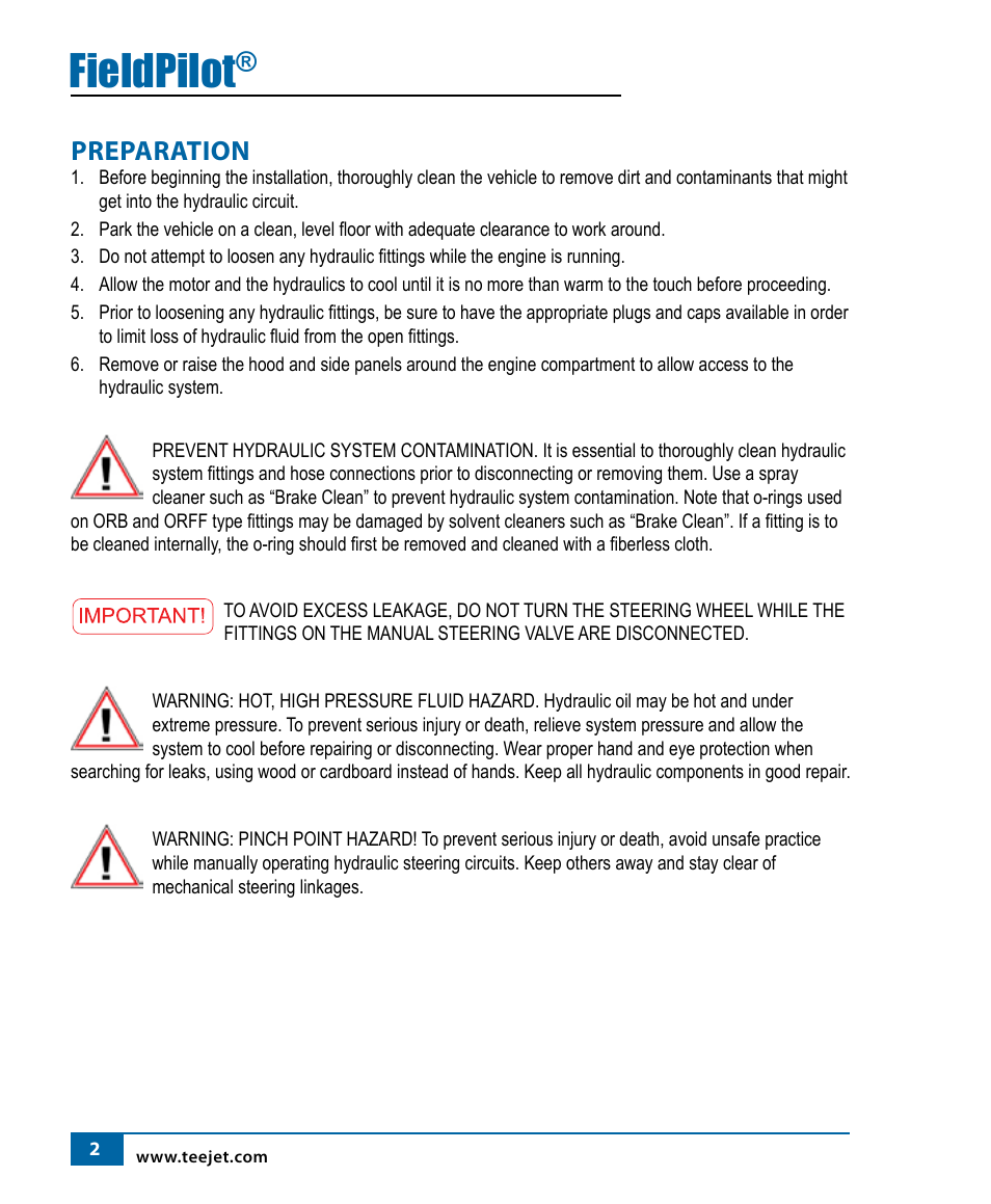 Fieldpilot, Preparation | TeeJet FieldPilot Install Case MX Magnum User Manual | Page 4 / 20